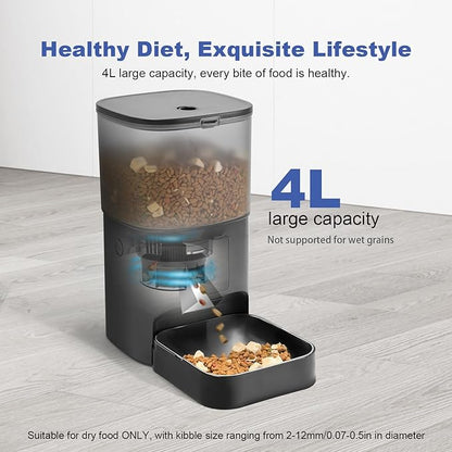 ANDOLL HOME 2.4G Automatic Cat Feeder, 4L WiFi Food Dispenser with 10s Voice Recorder, Pet Feeder up to 10 Meals per Day, Timed Cat Feeder with Dry Food Sealed Ring