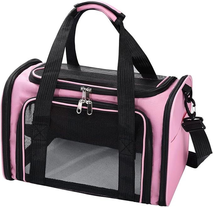 Cat,Dog Carrier for Small Medium Pet Carrier,Soft Sided Dog Bag Up to 12Lbs Puppy Carrier,Breathable Portable Foldable Airline Approved Pet Carriers for Travel,Pink