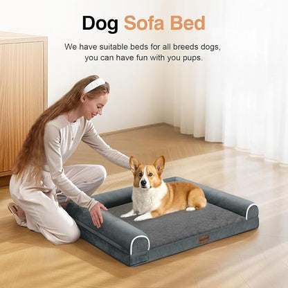 Medium Large Dog Bed Orthopedic Washable: Beds Bolster Medium Large Sized Dog Bed Egg Crate Foam Couch Sofa Waterproof with Removable Cover - Dark Grey
