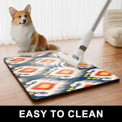 Dog Food Mat, 16" x 24" Boho Absorbent Dog Cat Bowl Mat for Food and Water, Cute Anti-Slip Rubber Pet Feeding Rug Protect Floors, Placemat for Feeding & Watering Supplies, Abstract Art