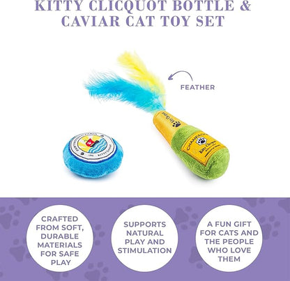 Clicquot Champagne & Caviar Set, Plush Cat Toys Catnip Filled with Interactive Crackle Sound, Safe, Durable Toys for Cat & Kitten, 2 Pcs