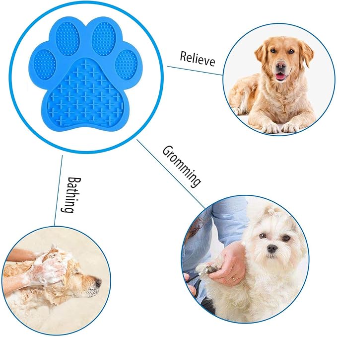 Licking Mat for Dog Anxiety - Peanut Butter Slow Feeder Bowl, Pad With Strong Suction to Wall for Pet Bathing, Grooming, and Training (Blue)