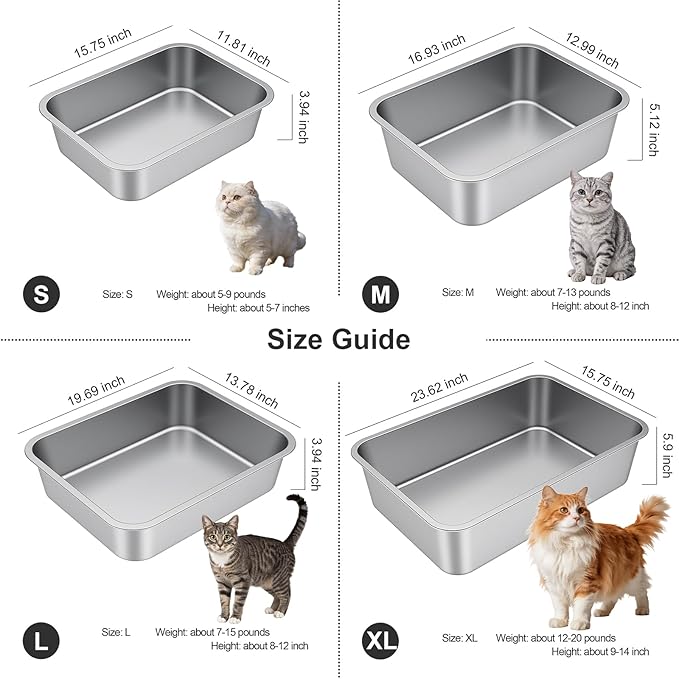 Stainless Steel Litter Box - Metal Small Cat Kitty Litter Box Pan, Indoor Low Entry Litterbox Tray, Odor-Free, Non-Stick, Easy Cleaning Pet Toilet Supplies for Kitten, Rabbit, Dog