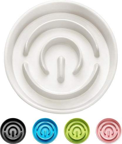Ceramic Slow Feeder Dog Bowls, 0.6 Cup Slow Feeder for Small Dogs, Puzzle Maze Bowl, Prevents Choking, 6in, White
