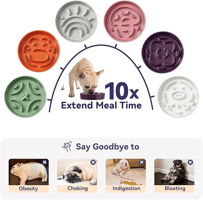 Ceramic Slow Feeder Dog Bowl - Feeding Dish for Fast Eaters - Maze Dog Bowl to Slow Down Eating - Ideal Food Control Dish for Small Breeds - 0.8 Cups (80g) - 6.3 Inch - Pink