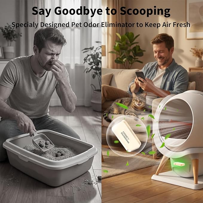 HoneyGuaridan Self-Cleaning Cat Litter Box, Waterproof Automatic Cat Litter Box,App Control, Odourless, Integrated Safety Protection, Water Rinsable and Easy to Clean, for Multiple Cats (3-33lb)