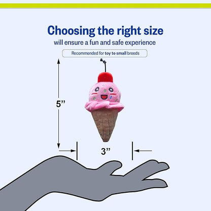 PetSport Tiny Tots Foodies Ice Cream - Ice Cream Dog Toy, Stuffed Animal Toy with Squeaker for Small Dogs, Interactive Puppy Squeaky Plush - 5 Inch