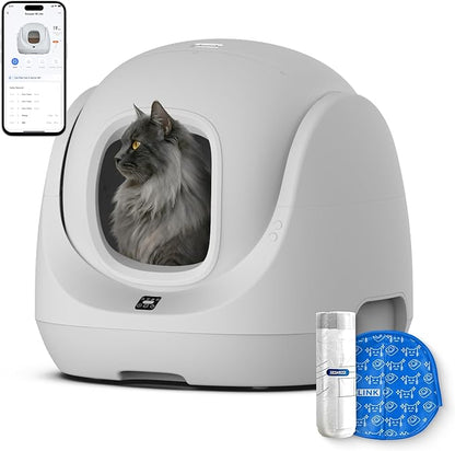 CATLINK Self Cleaning Litter Box, Pinch-Free Safety Protection, Automatic Litter Box Health Monitor for Kitten/Senior/Short-Legged, Suits Beginner/Traveler, SE Lite Grey/Large (Single-Cat Household)