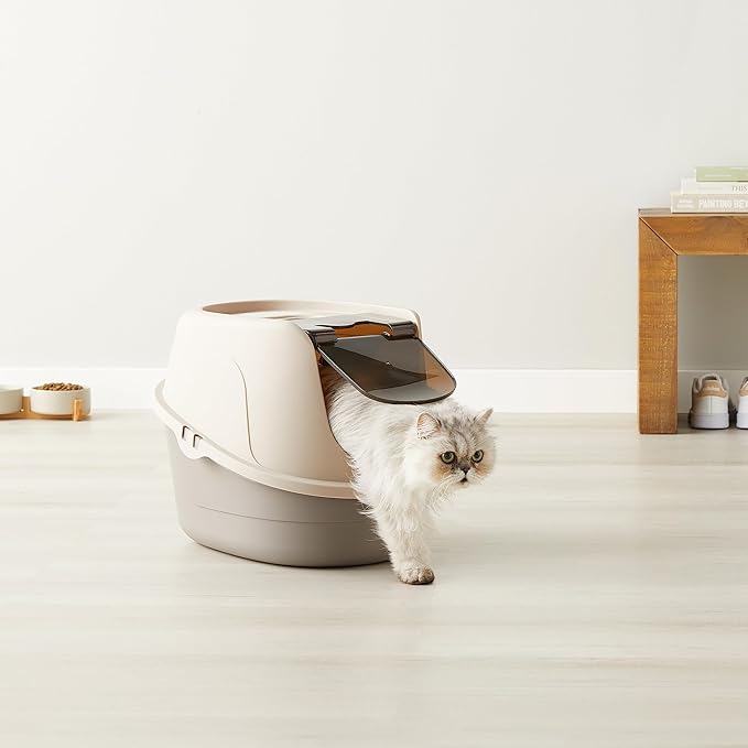 Amazon Basics No-Mess Hooded Enclosed Cat Litter Box with Odor Control and Swinging Door, Standard, 21" x 16" x 15", Multicolor