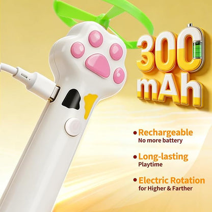 BABORUI Cat Toy Disc Launcher, Rechargeable Interactive Cat Fetch Toy Launcher with 8 Flying Discs, Flying Enrichment Toys for Indoor Bored Kittens & Adult Cats (White)