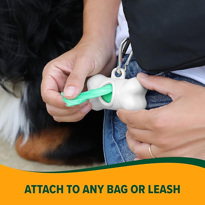 Arm & Hammer Dog Bone Shape Dog Poop Bag Dispenser With 30 Count Plant-Based Poop Bags With Activated Baking Soda; 9 x 14 Inches; White