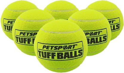 PetSport Yellow Tuff Ball - Medium Tennis Balls for Dogs, Chew Toy for Aggressive Chewers, Fetching, Natural Rubber, Certified Non-Toxic - 2.5 Inch Each (Pack of 6)