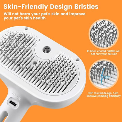 Pet Steam Brush for Indoor Cats & Dogs, Self Cleaning Cat Brush for Shedding & Grooming Supplies, Anti-Static & Anti-Flying Hair Water Mist Spray Hair Removal Comb for Long & Short Haired Animals