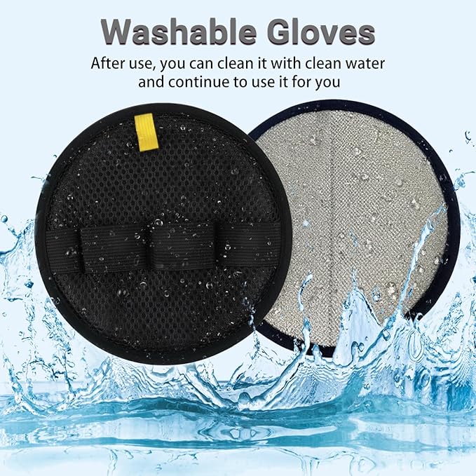 4Pack Pet Hair Removal Glove for Cats and Dogs, Four-Finger Circular Design with Soft Lining and Hanging Loop, Reusable Pet Grooming Gloves for Clothing, Carpet, Car Seats (Black)