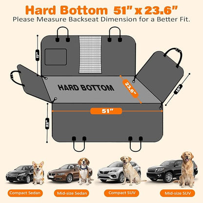 URPOWER Hard Bottom Dog Car Seat Cover for Pets 100% Waterproof Seat Cover Hammock 600D Heavy Duty Scratch Proof Nonslip Durable Back Seat Covers for Cars Trucks and SUVs