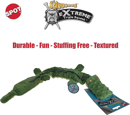 SPOT Skinneeez Extreme Triple Squeak Crocodile - Durable, Stuffing-Free Dog Toy with Rip-Stop Mesh & 3 Jumbo Squeakers, For Aggressive Chewers - Perfect for Medium to Large Dogs & Puppies, 24 inch