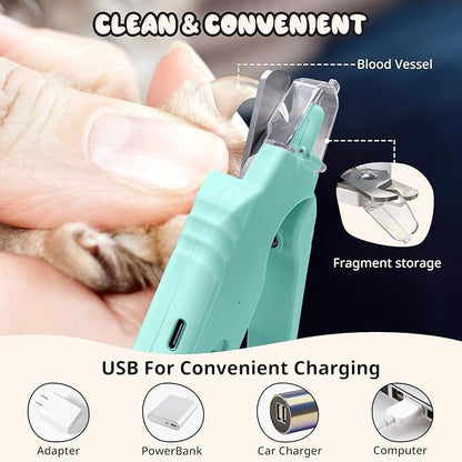 2-in-1 Dog Nail Trimmers & Dog Nail Grinder, Dog Nail Clippers with 2 LED Lights & Safety Guard, USB Rechargeable, Multiple Grinding Methods for Small, Medium, and Large Dogs & Cats (Green)