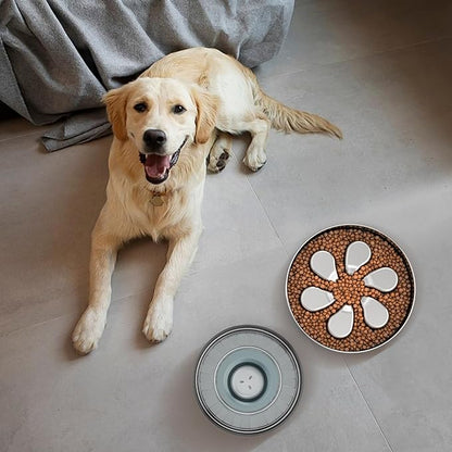 Slow Feeder Dog Bowl-3.5Cups for Large Breeds, Food Grade 304 Stainless Steel Dog Bowls with Non-Slip Base, Maze Pet Dish to Slow Down Eating, Dishwasher-Safe