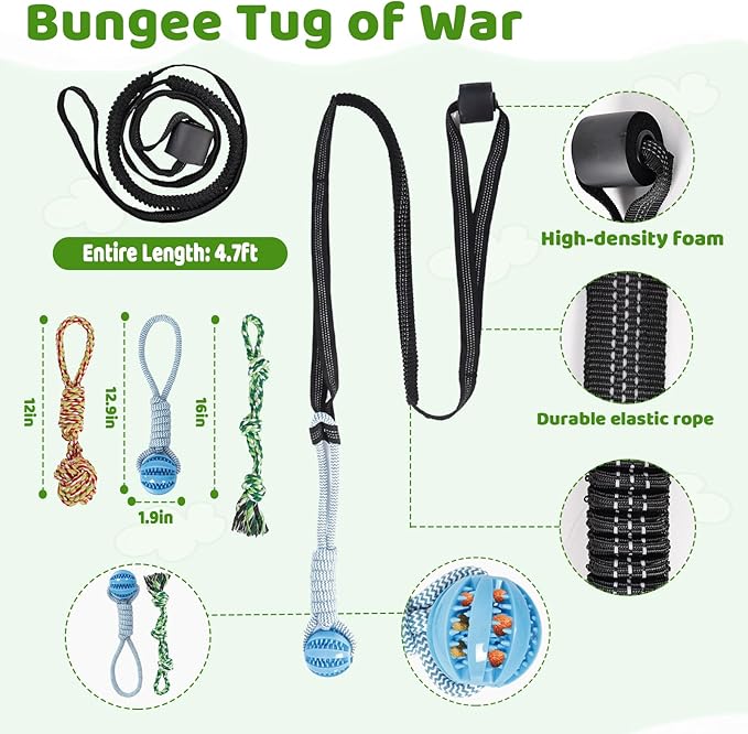 Hanging Tree Tug Toy,Bungee Dog Toy, Interactive Tether Tug Toy with 4Pcs,Exercise Play Rope, for Small/Medium Dogs