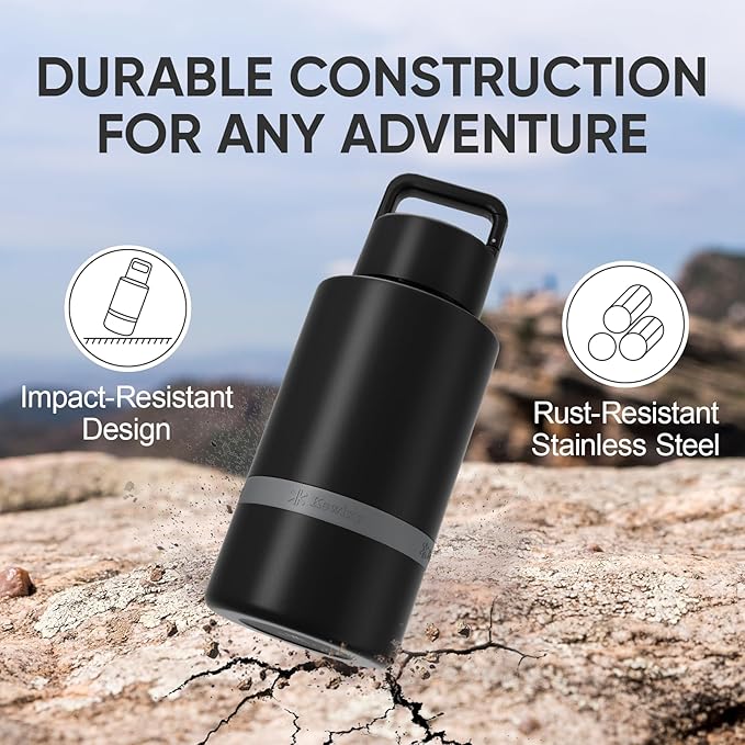 KEWIXY Insulated Dog Water Bottle with Travel Bowl, Portable Water Bottle Dispenser, Accessories for Road Trip, Hiking, Camping, Outdoor, Leak-Proof, Detachable (Black)
