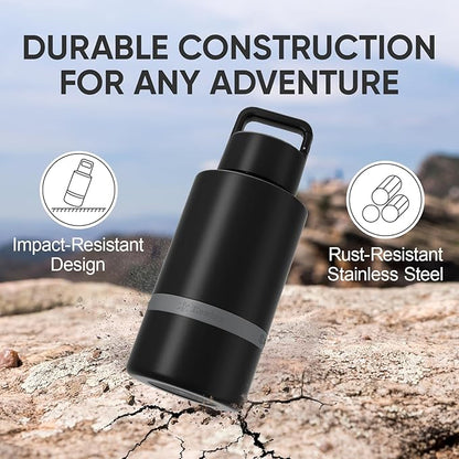 KEWIXY Insulated Dog Water Bottle with Travel Bowl, Portable Water Bottle Dispenser, Accessories for Road Trip, Hiking, Camping, Outdoor, Leak-Proof, Detachable (Black)