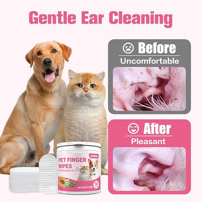 Dog Ear Finger Wipes,Gently Remove Ear Wax & Dirt,Relieve Ear Itching. All Natural Ingredients Dog Ear Wipes.Safe & Gentle Ear Wipes for Dog & Cat - 50 Count