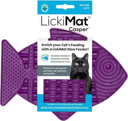 LickiMat Casper, Fish-Shaped Cat Slow Feeders Lick Mat, Boredom Anxiety Reducer; Perfect for Food, Treats, Yogurt, or Peanut Butter. Fun Alternative to a Slow Feed Cat Bowl or Dish, Purple