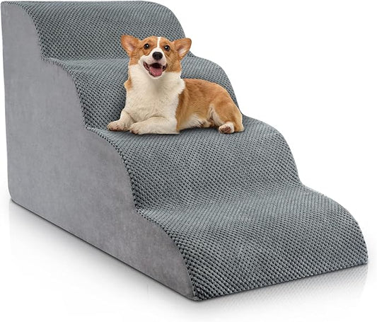 Chic Threads Dog Stairs for High Beds, 4-Step Dog Steps for Couch, Pet Stairs for Small Dogs and Cats, Non-Slip, Stable Indoor Dog Steps for high Bed