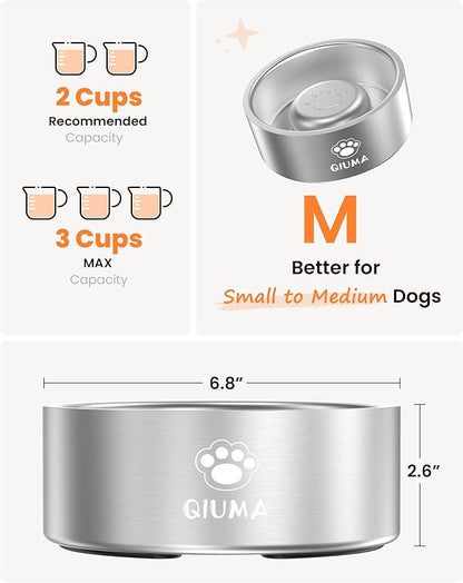 Slow Feeder Dog Bowls Stainless Steel, Food-Grade 304 Dog Slow Feeder Bowl 2 Cups Capacity, Heavy Duty Double-Layer with Non-Slip Base, Pet Puzzle Bowl for Small & Medium Dogs (Silver)