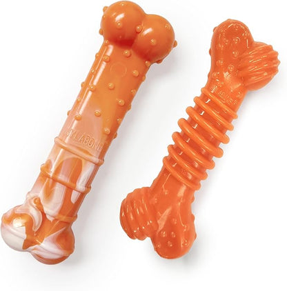 Nylabone 70th Birthday Textured Bone & Groove Bone Power Chew Toys for Dogs, Tough Dog Toys for Aggressive Chewers, Chicken & Peanut Butter Flavor, Small Dogs - Up to 25 lbs, 2 Pack