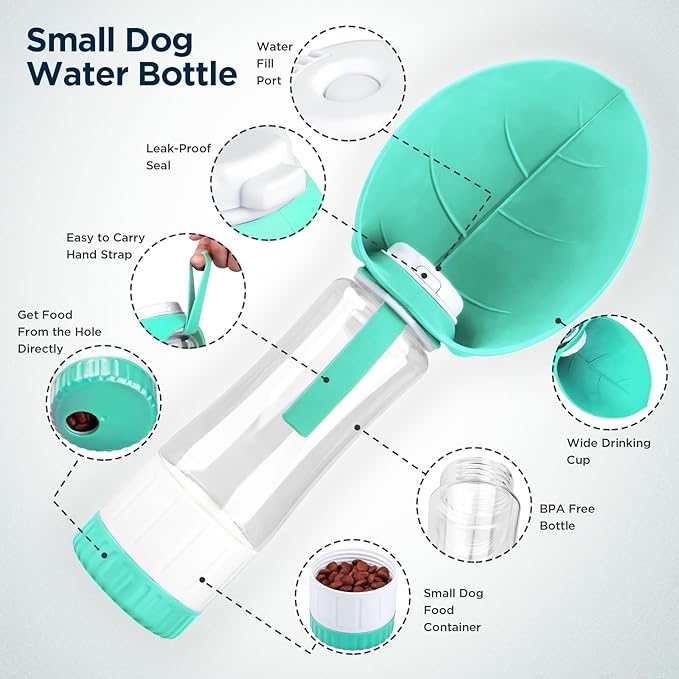 Uppetly Dog Water Bottle, Pet Water Bottle with Food Container and Drinking Feeder, Leak Proof, BPA-Free, Portable Foldable Puppy Water Cup Dispenser for Outdoor Walking, Travel, Large Light Blue