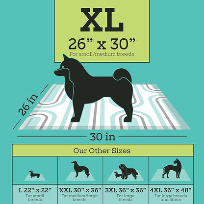 Pet Life Unlimited Smart Prints XL Puppy Pads for Dogs, Potty Training Pee Pads, 26 Count, 26" x 30", Leak-Proof, Super Absorbent, Quick-Dry, Patterned Pads with Odor Control, Made in USA