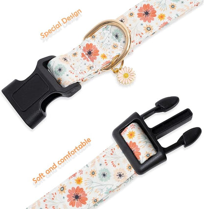 Faygarsle Cotton Designer Dogs Collar Cute Flower Dog Collars for Girl Female Small Medium Large Dogs with Flower Charms M