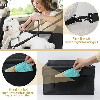 PetsHome Dog Car Seat Foldable Dog Car Booster Seat Waterproof Breathable Oxford Travel Bag for Small to Medium Dogs, Puppies, and Pets-Pure Black