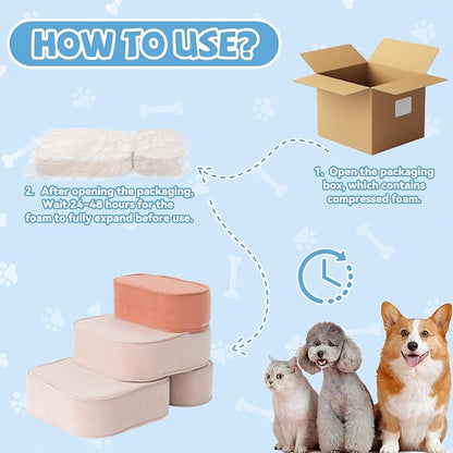 Dog Stairs for Small Dogs 17.7" H,2 in 1 Dog Steps for High Bed Couch 3-Step Pet Stairs for Dogs to Get On Bed,High Density Foam Non-Slip Pet Ramp for Puppy Older Cat