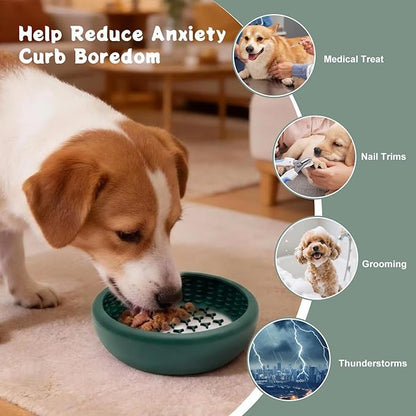 Dog Lick Bowl, Anxiety Relief Slow Feeder Lick Mat for Dogs, Non-Slip Freeze Licking Bowls Enrichment Puzzle Pet Feeding Treat Dispenser for Distraction, Silicone Lick Pads for All Dogs (Green, Large)