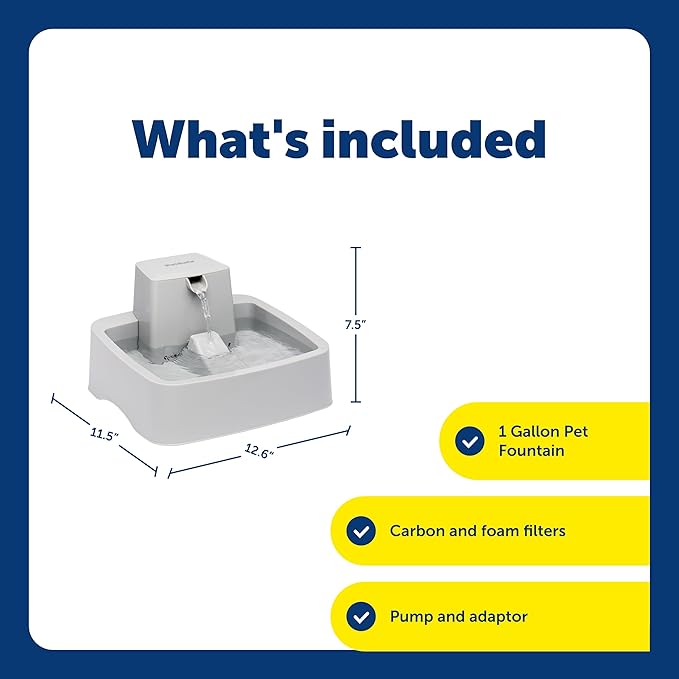 PetSafe Drinkwell Pet Fountain - Cat & Dog Hydration Station with Free-Falling Water Stream & Customizable Flow - Encourages Hydration & Protects Sensitive Whiskers - 1 Gallon