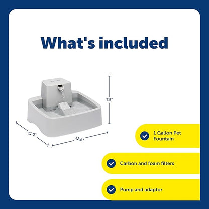 PetSafe Drinkwell Pet Fountain - Cat & Dog Hydration Station with Free-Falling Water Stream & Customizable Flow - Encourages Hydration & Protects Sensitive Whiskers - 1 Gallon