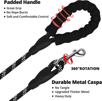 Long Dog Leash 15 FT: Heavy Duty Rope Leashes for Dogs Training with Swivel Lockable Hook Reflective Threads Bungee and Padded Handle - Dog Lead for Large Small Medium Dogs Outside Walking Hiking
