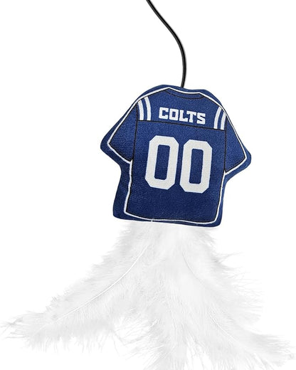NFL Indianapolis Colts Team Jersey Wand with CAT NIP, Cat Toy Jersey Shaped Plush Teaser Toy for Cats & Kittens - Interactive Pet Toy for Play & Exercise
