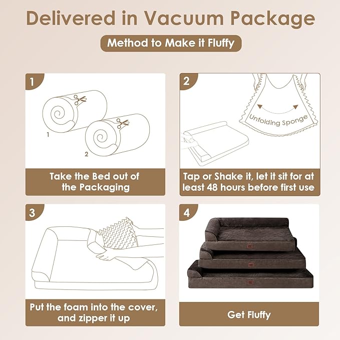 EHEYCIGA Extra Large Dog Bed Othorpedic, Memory Foam XL Dog Bed with Washable Removable Cover, Waterproof Pet Sofa Couch XLarge Size Dogs with Nonskid Bottom, 44x32x6.5, Brown