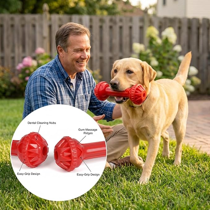 Red Bone Dog Chew Toy with Treat Dispenser - Indestructible Dog Toys for Aggressive Chewers, Dog Bone Toy for Boredom Relief
