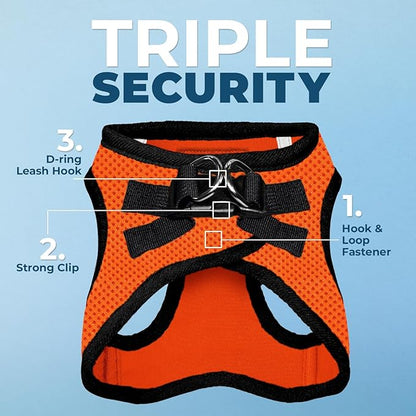 Best Pet Supplies Voyager Step-in Air Harness - All Weather Mesh, Reflective, No Pull Harness for Dogs, Cats - Secure with Hook & Loop Fastener, Buckle, Double D-Rings - Orange/Black Trim, M