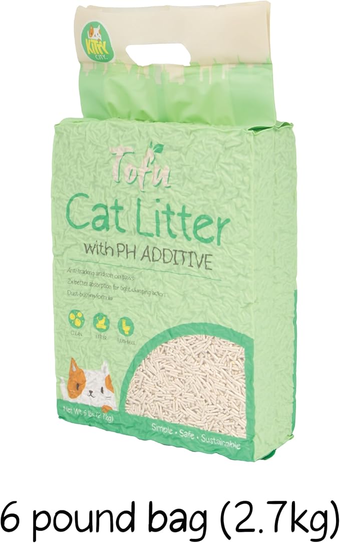 Kitty City pH Detecting Tofu Cat Litter, 100% Natural Plant-Based Formula, Fast Clumping, Low Dust, Flushable & Super Absorbent, 6 lb
