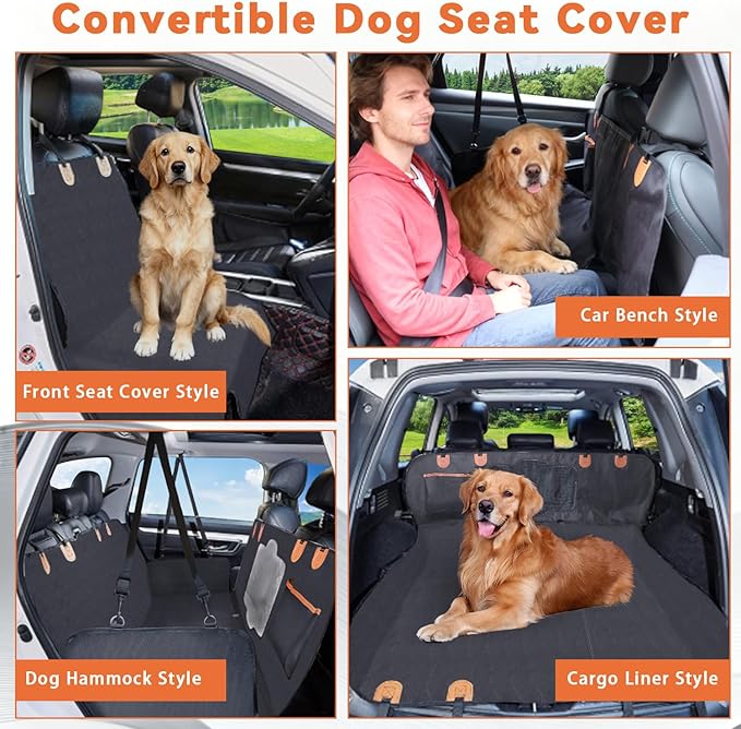 Dog Car Seat Cover, Back Seat Pet Cover for Dogs Waterproof Nonslip Dog Car Hammock 5-in-1 Seat Protector for Dogs Durable Soft Seat Covers for Cars,SUV&Trucks