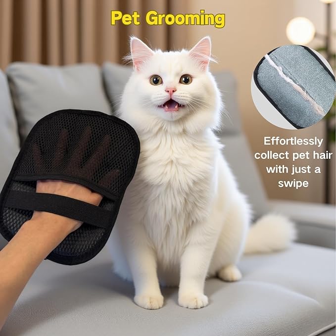 Pet Hair Removal Glove for Cats and Dogs - Upgraded Five-Finger Electrostatic Reusable Magic Brush, Washable Pet Hair Removal Tool for Laundry, Clothing, Couch, Carpet & Car Seat