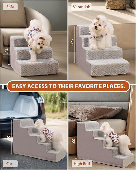 Dog Stairs for Small Dogs,13" H,3-Step Dog Steps for High Bed Couch and Sofa,Pet Stairs for Dogs and Cats Climbing with Non-Slip Bottom and Washable Cover,Light Grey