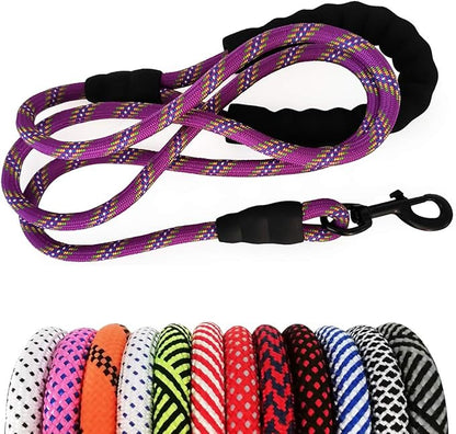 MayPaw Heavy Duty Rope Dog Leash, 6/8/10/15/20/30FT Long Nylon Pet Leash, Soft Padded Handle Thick Lead Leashes for Large Medium Dogs (Purple, 1/2" * 10')