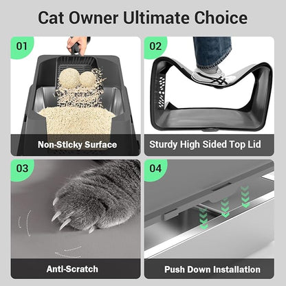 Extra Large Stainless Steel Cat Litter Box - 23.5" x 15.5" x 12" - High Sided Walls for Big Cats, Anti Urine Leakage, Odorless and Easy Cleaning - Foot Pad, Mat, Scoops & Deodorizer - XL Litter Box