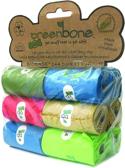 Greenbone BioBase Pet Poop Bags - 12 Rolls, 144 Bags - 13 Inch x 9 Inch